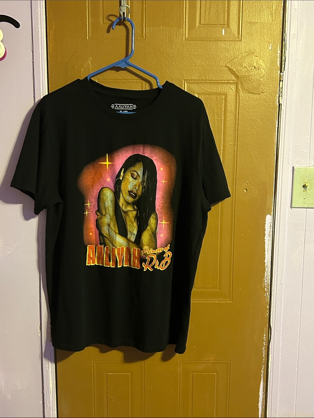 Aaliyah Short Sleeve Graphic Tee — Black with Orange & Pink Accents